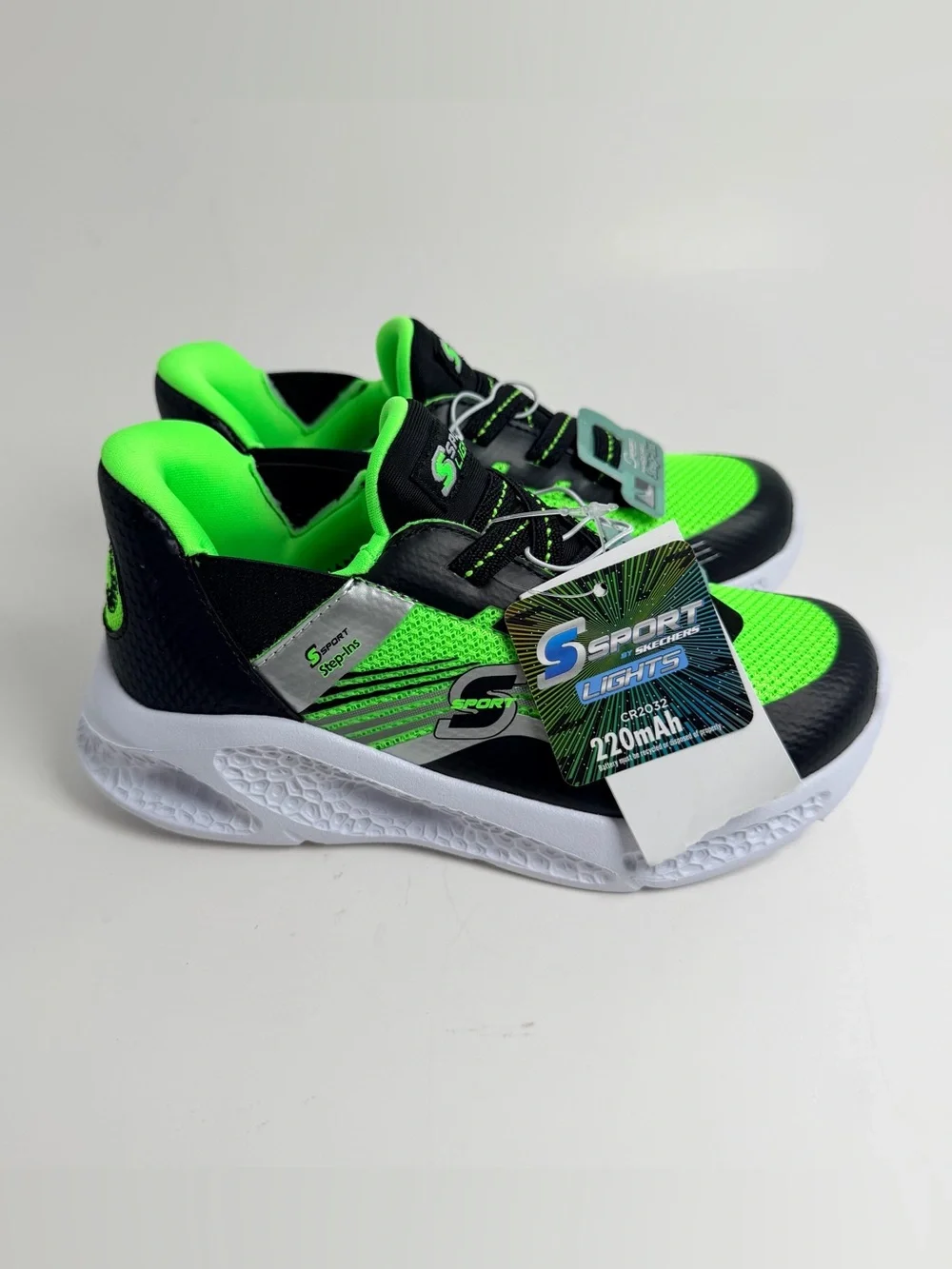 Skechers Bright Green and Black Kids Athletic Sneakers with Silver Details